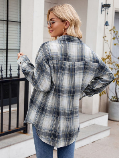Mandy Plaid Collared Neck Long Sleeve Shirt - -