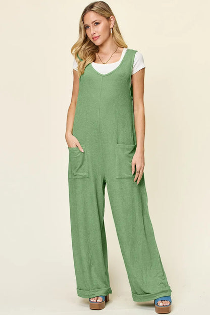 Double Take Full Size Texture Sleeveless Wide Leg Jumpsuit – | Shannon’s Chique Boutique