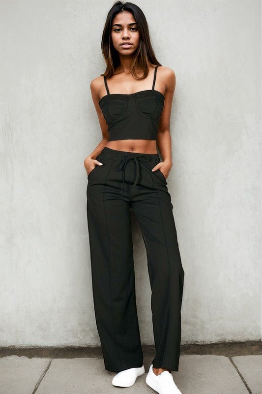 Bustier Cami & Straight Pants Set – Modern Minimalist - Black -