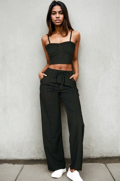 Bustier Cami & Straight Pants Set – Modern Minimalist - Black -