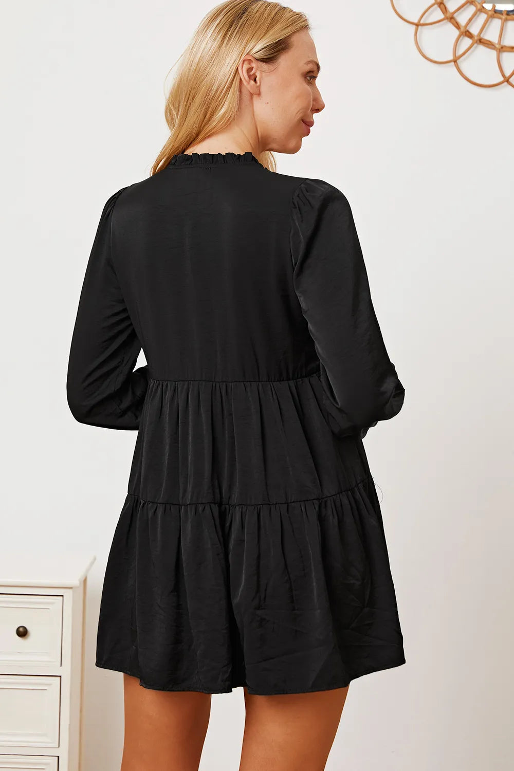 Ruffled Button Up Long Sleeve Tiered Shirt - -