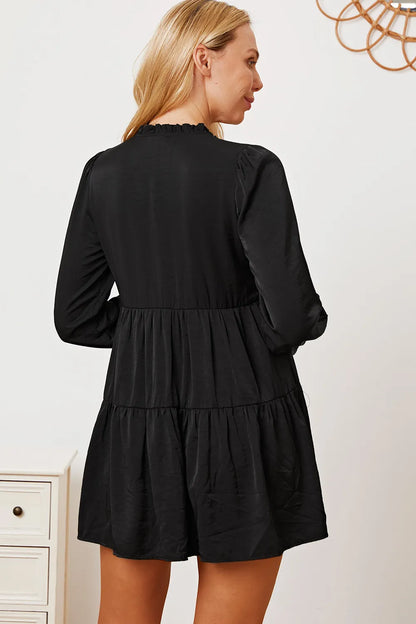 Ruffled Button Up Long Sleeve Tiered Shirt - -