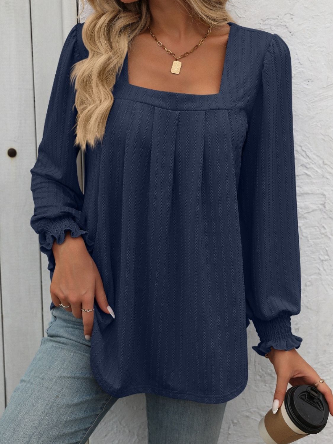 Mandy Square Neck Long Sleeve Top - -