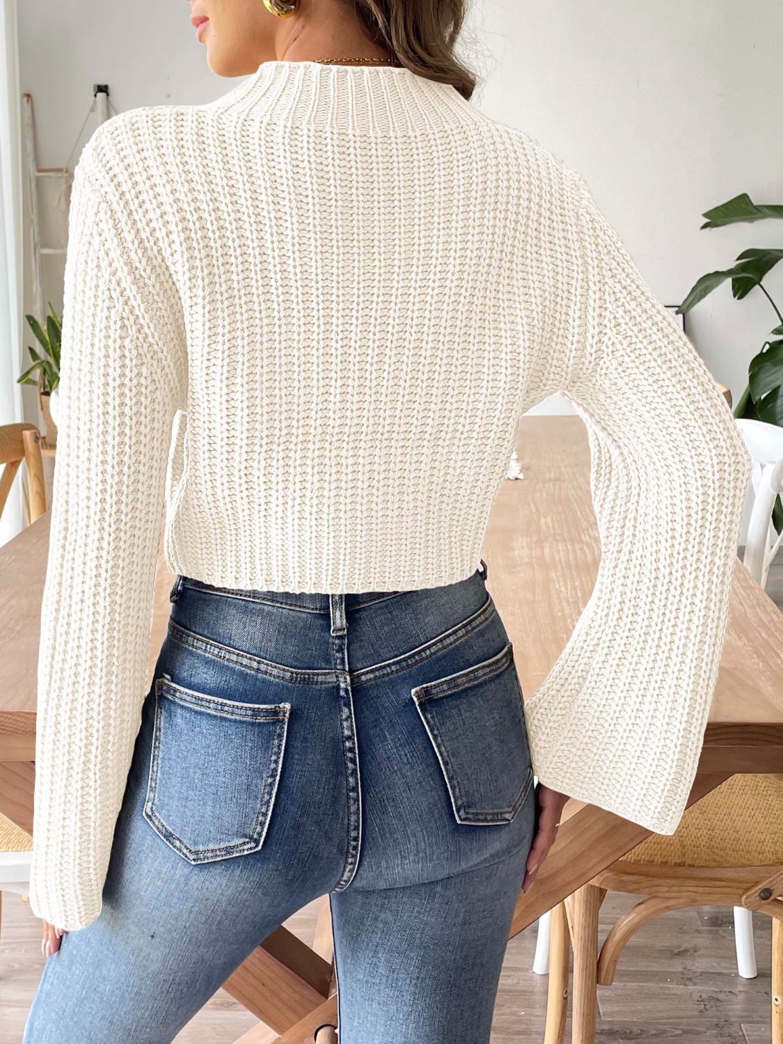 Mock Neck Long Sleeve Sweater - -