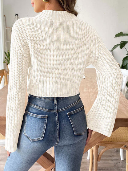 Mock Neck Long Sleeve Sweater - -