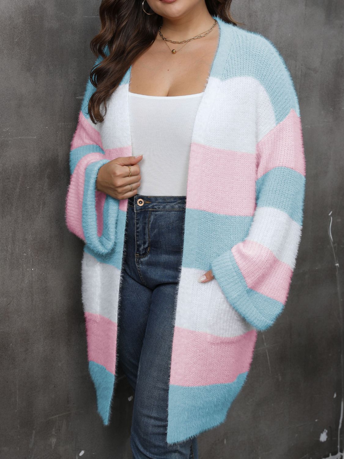 Plus Size Open Front Cozy Cardigan (Curve Comfort) - -