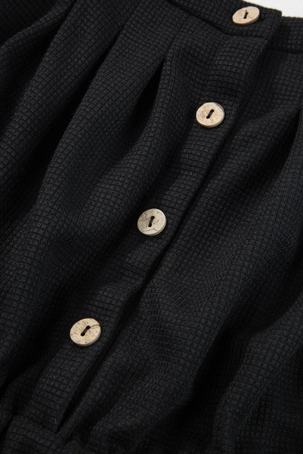 Knotted Straps Button Textured Drawstring Jumpsuit - -