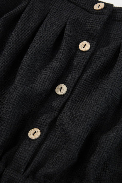 Knotted Straps Button Textured Drawstring Jumpsuit - -