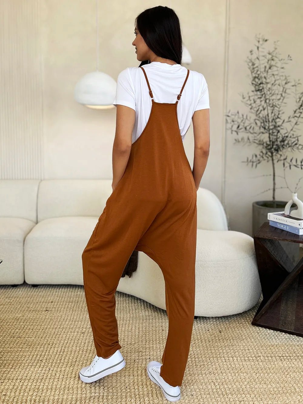 Double Take Full Size Pocketed V-Neck Jumpsuit – Plus Size, Relaxed Fit, Travel Ready - -