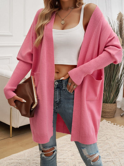 Devine Open Front Long Sleeve Cardigan - -