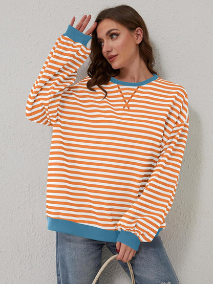 Contrast Striped Long Sleeve Sweatshirt - -