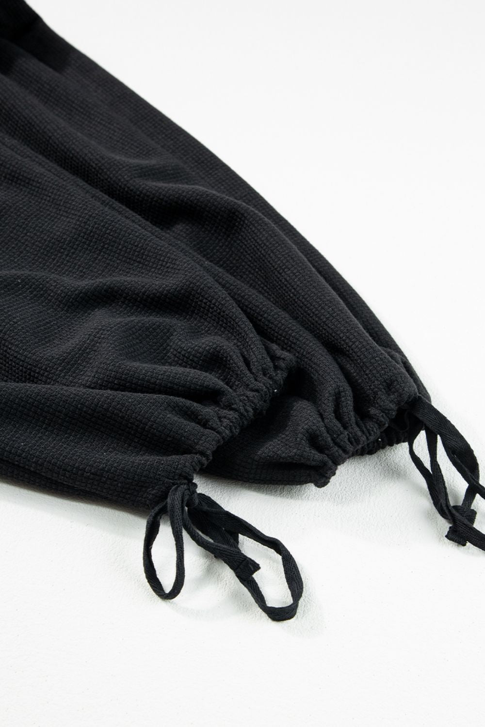 Knotted Straps Button Textured Drawstring Jumpsuit - -