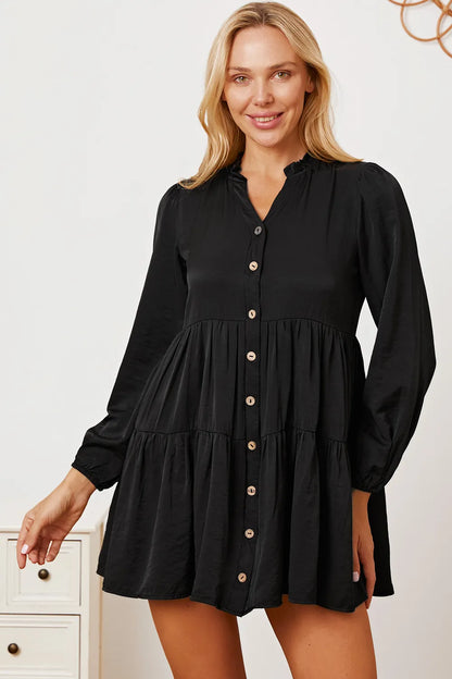 Ruffled Button Up Long Sleeve Tiered Shirt - -