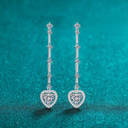 2 Carat Moissanite Zircon 925 Sterling Silver Heart Earrings - Silver One Size -
