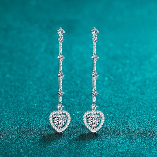 2 Carat Moissanite Zircon 925 Sterling Silver Heart Earrings - Silver One Size -