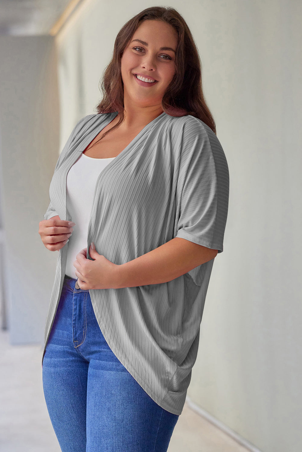 Plus Size Ribbed Cocoon Cover Up - -