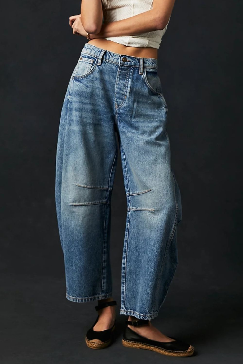Wide Leg Jeans with Pockets - Dusty Blue -