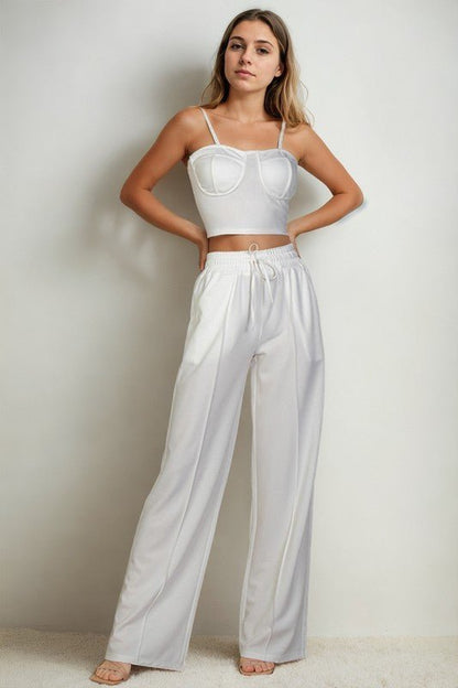 Bustier Cami & Straight Pants Set – Modern Minimalist - White -