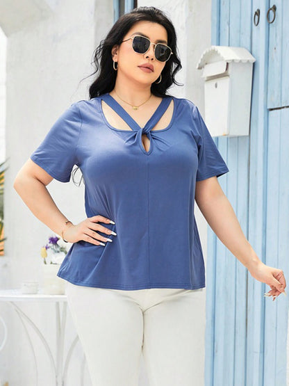 Plus Size Cutout Short Sleeve Top - -
