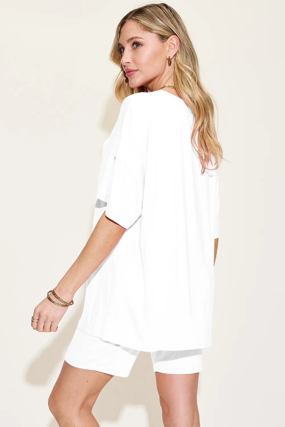 Basic Bae Bamboo Full Size V-Neck Drop Shoulder T-Shirt and Shorts Set - -