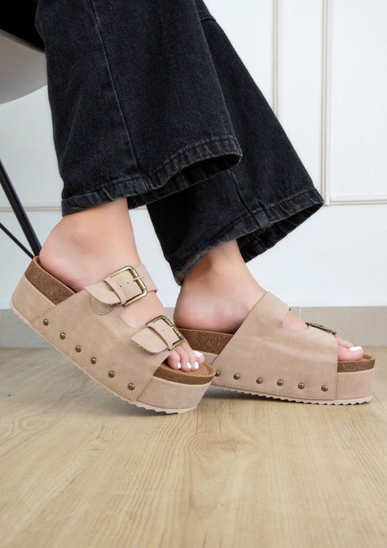 NINA DOUBLE BUCKLE BANDS COMFORTABLE FLATFORM - -
