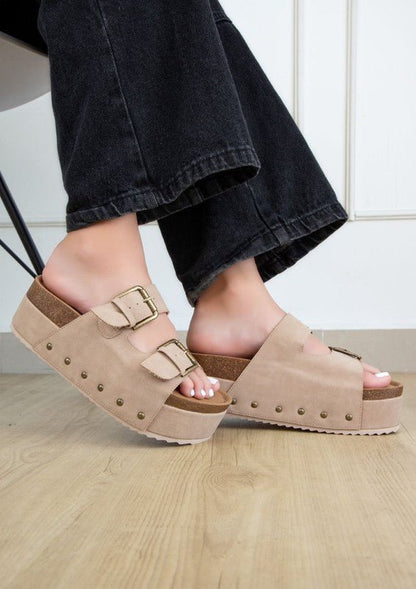 NINA DOUBLE BUCKLE BANDS COMFORTABLE FLATFORM - -