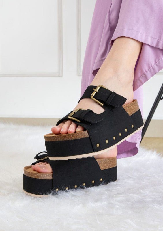 NINA DOUBLE BUCKLE BANDS COMFORTABLE FLATFORM - -