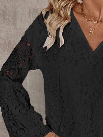 Lace Tie Neck Long Sleeve Blouse