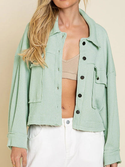 Button Up Long Sleeve Jacket - -