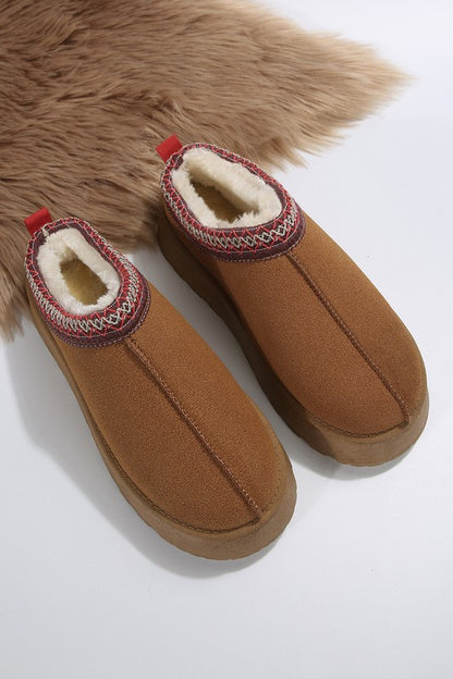 Contrast Print Suede Plush Lined Snow Boots