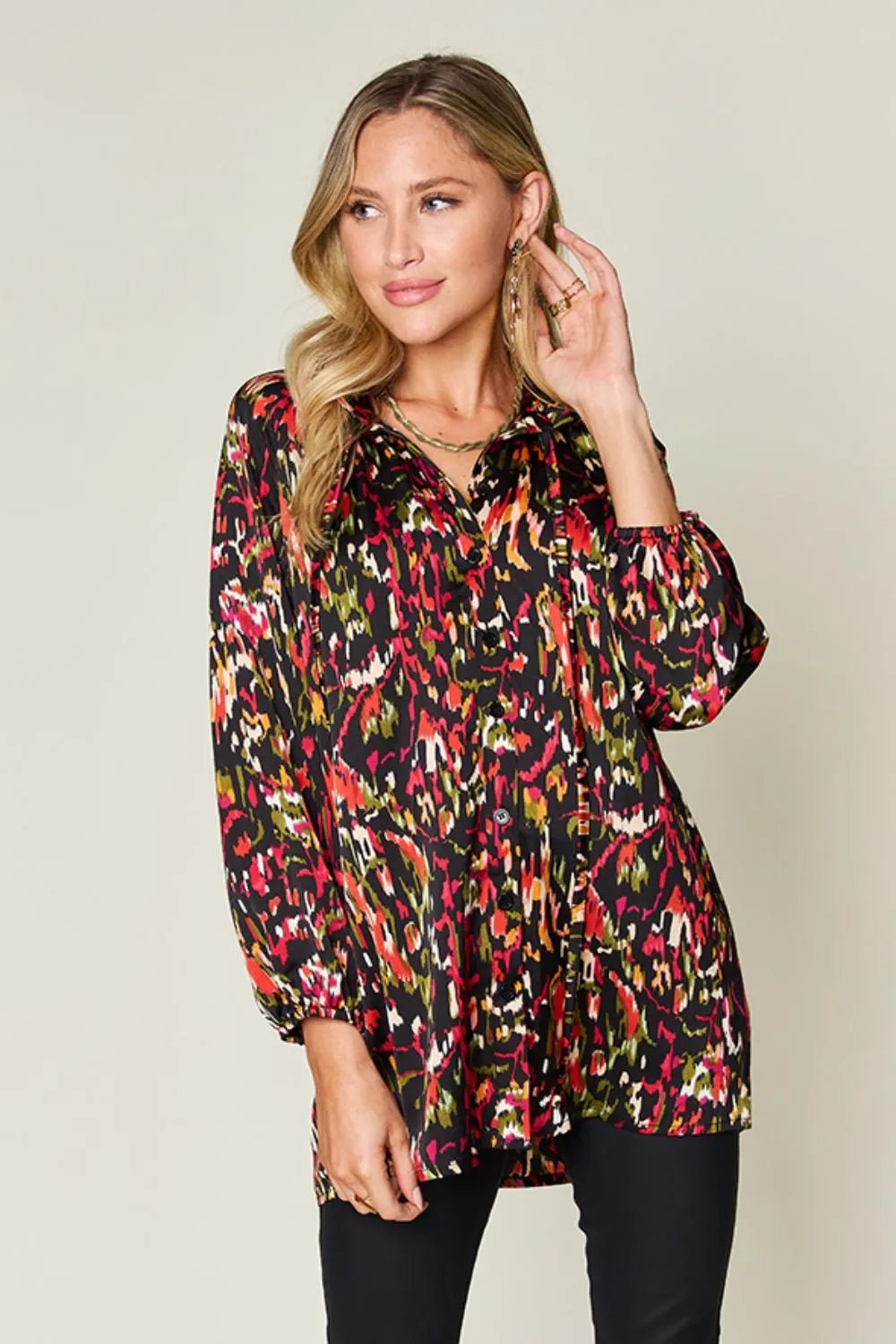 Double Take Full Size Printed Button Up Long Sleeve Shirt – | Shannon’s Chique Boutique