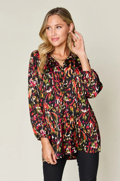 Double Take Full Size Printed Button Up Long Sleeve Shirt – | Shannon’s Chique Boutique
