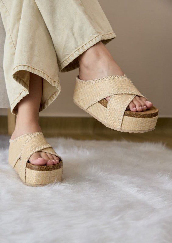 Nina Double Buckle Wedges – Comfort Chic - Nude Raffia -