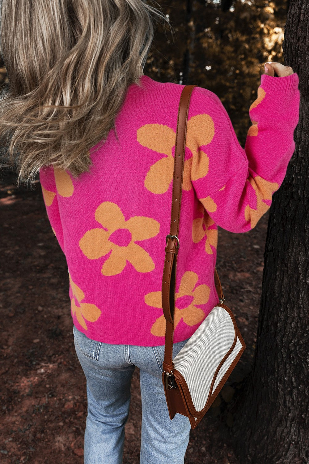 Flower Round Neck Long Sleeve Sweater