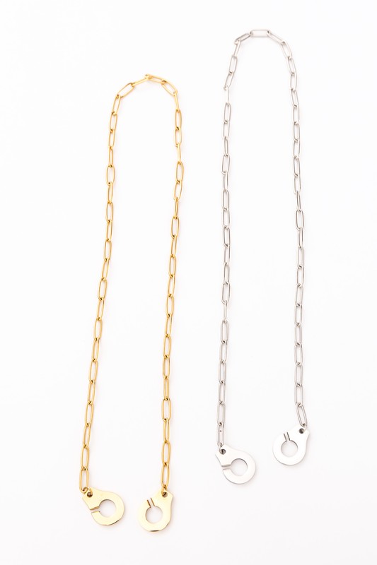 18K STAINLESS STEEL HANDCUFF NECKLACE - -