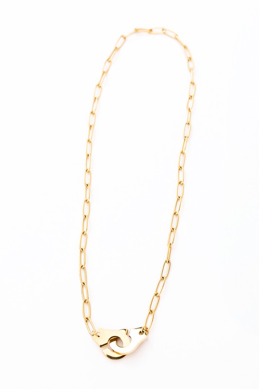 18K STAINLESS STEEL HANDCUFF NECKLACE - -