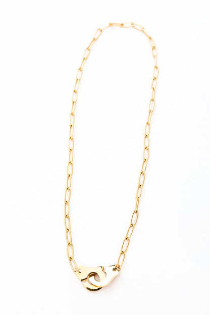 18K STAINLESS STEEL HANDCUFF NECKLACE - -