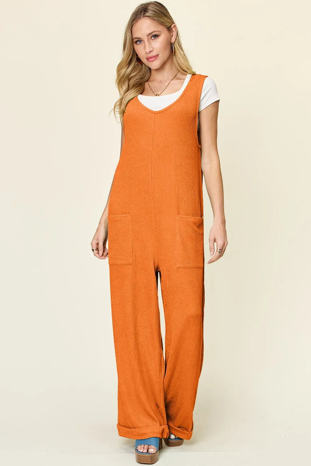 Double Take Full Size Texture Sleeveless Wide Leg Jumpsuit – | Shannon’s Chique Boutique