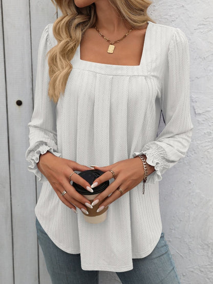 Mandy Square Neck Long Sleeve Top - White -
