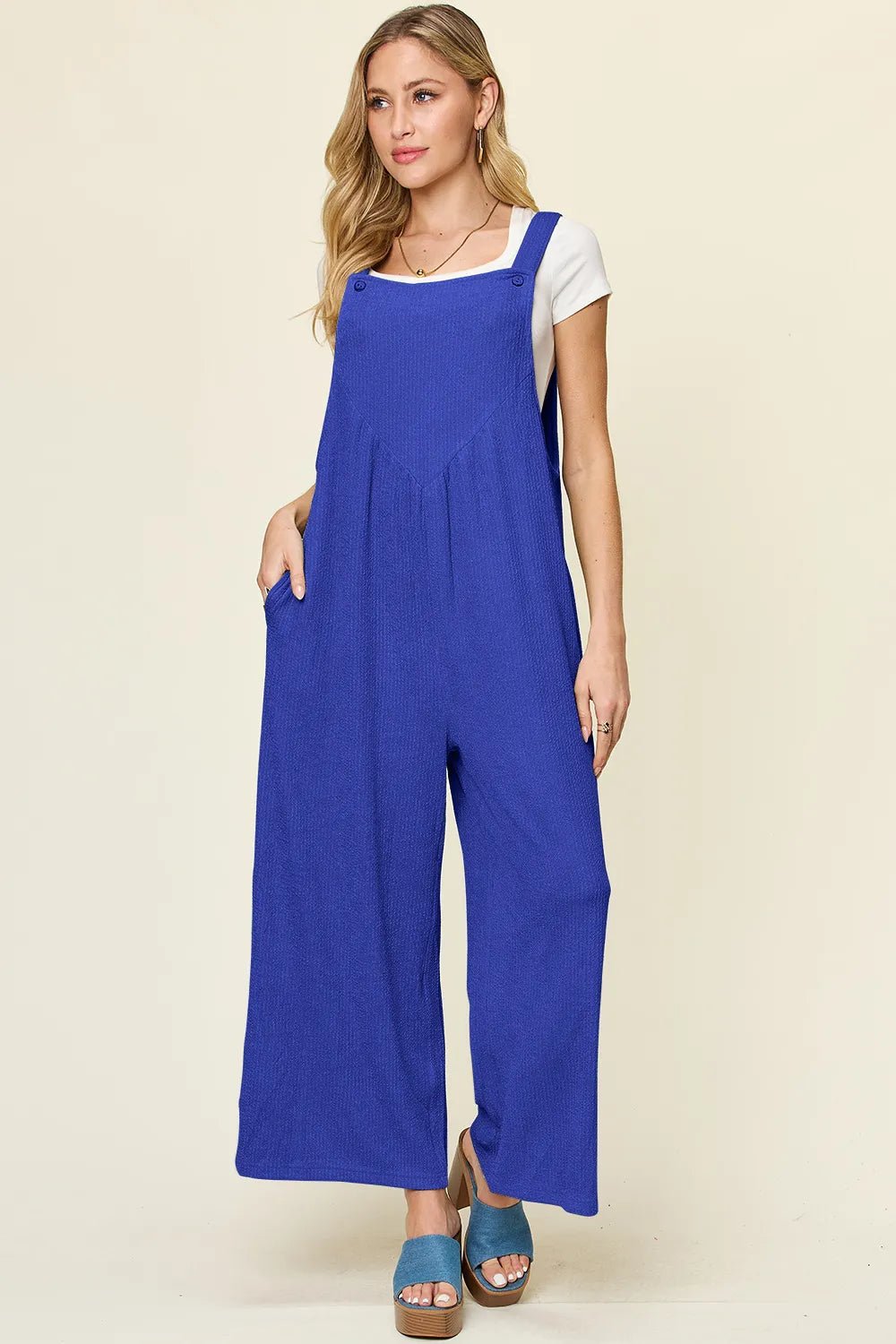 Double Take Full Size Texture Sleeveless Wide Leg Overall – | Shannon’s Chique Boutique
