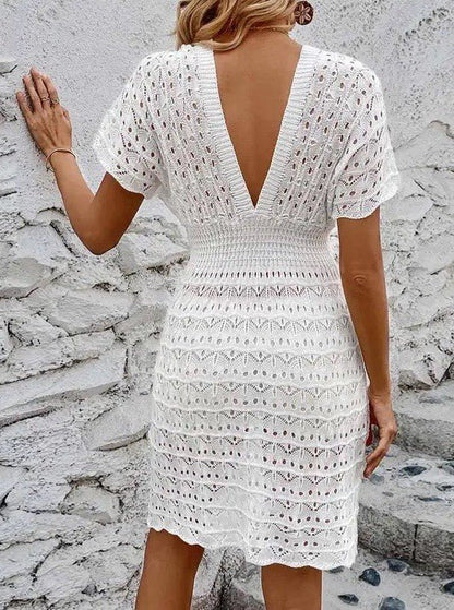 Deep V Eyelet Cover Up Dress – Beach Luxe - -