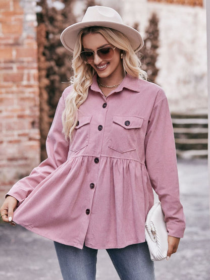 Mandy Collared Neck Long Sleeve Shirt - Pink Purple -