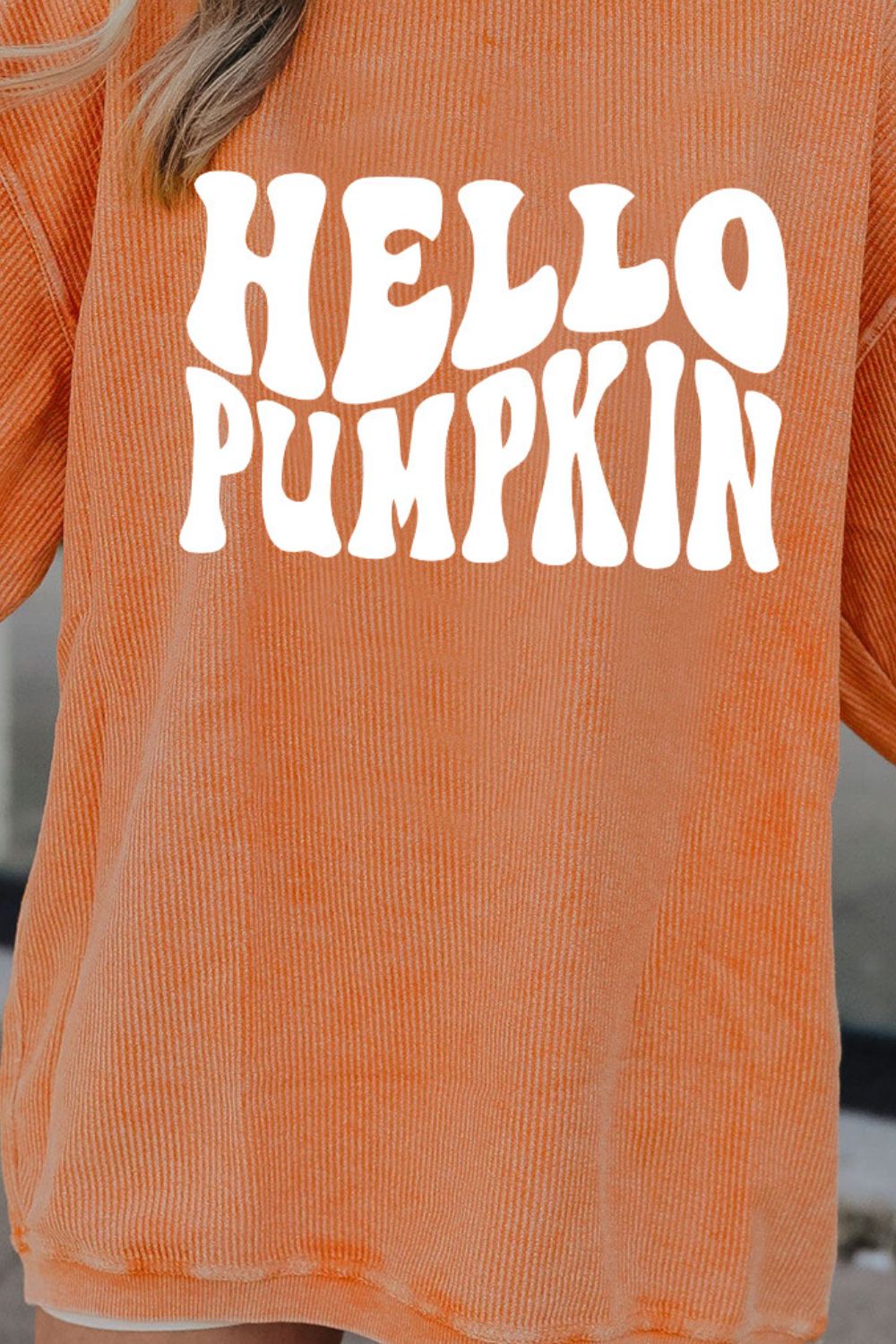 Round Neck Dropped Shoulder HELLO PUMPKIN Graphic Sweatshirt - -