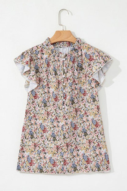Red Boho Floral Frilled Button Neck Ruffle Blouse – | Shannon’s Chique Boutique