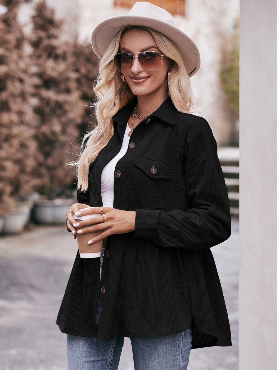 Mandy Collared Neck Long Sleeve Shirt - -