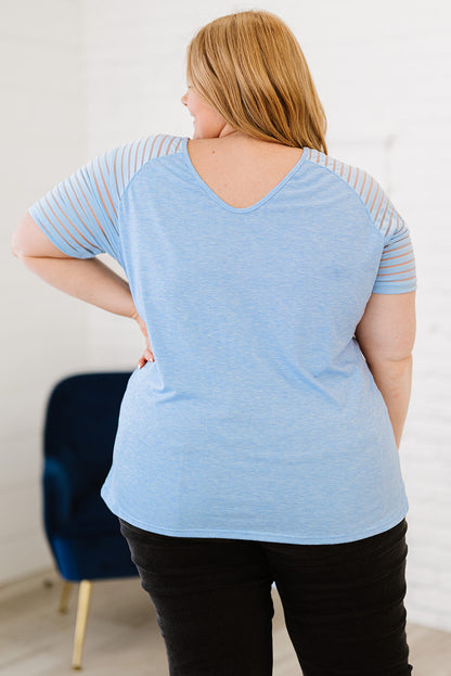 Plus Size V-Neck Raglan Sleeve Tee - -