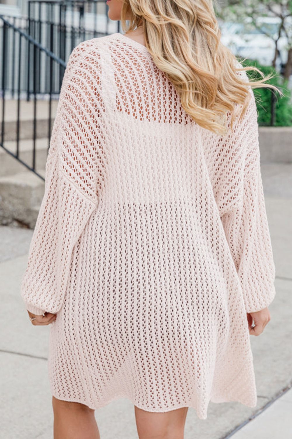 Open Front Long Sleeve Cardigan - -