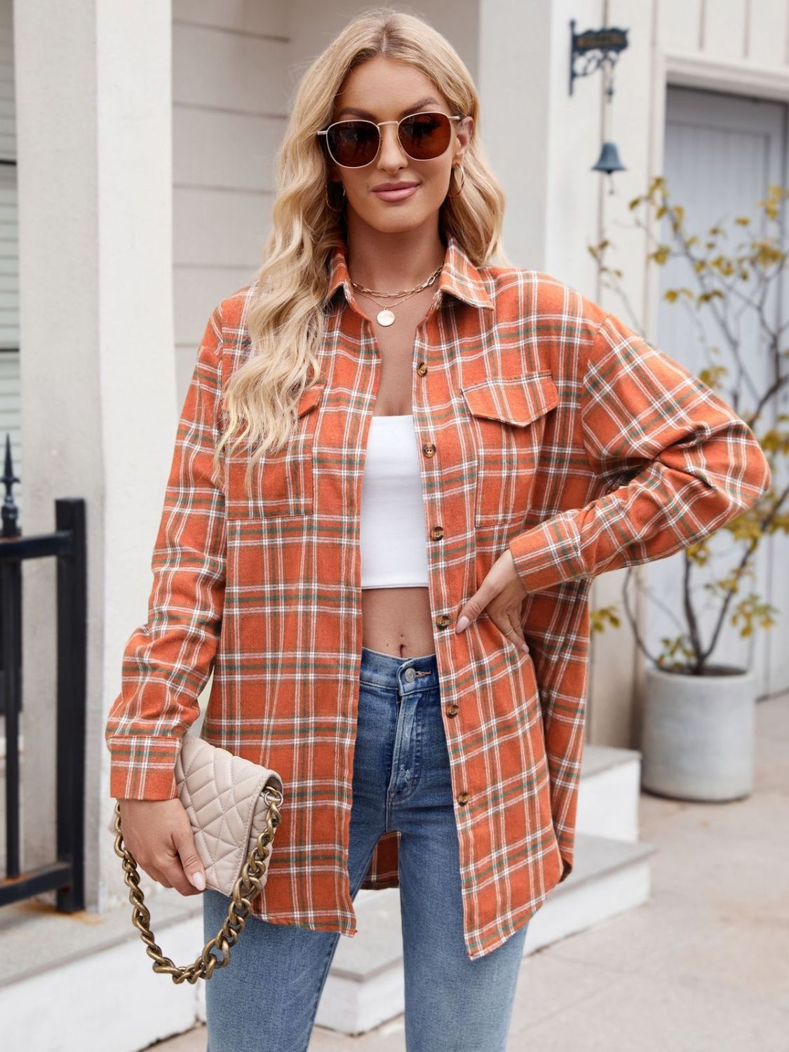 Mandy Plaid Button Up Long Sleeve Shirt - -