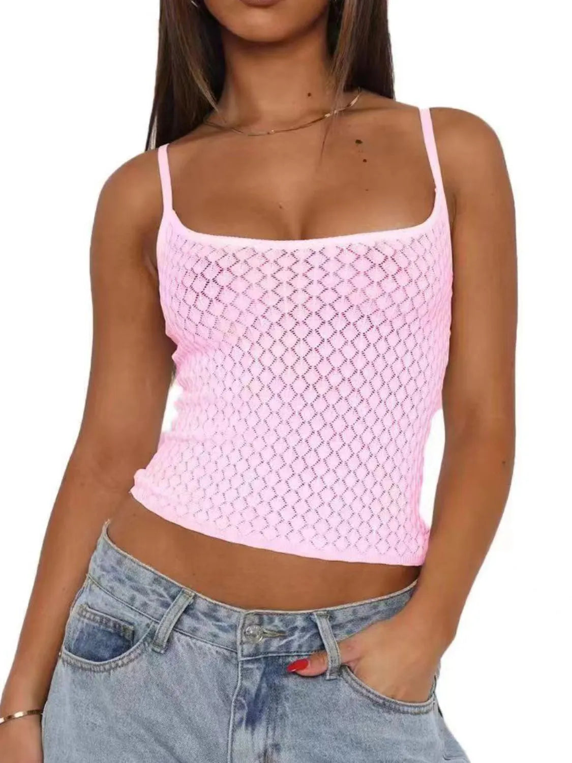 Lace Square Neck Cami - Blush Pink -