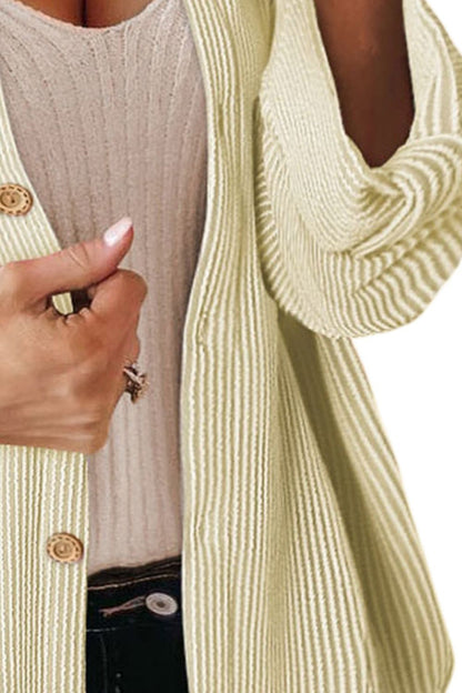 Striped Collared Neck Long Sleeve Shirt - -